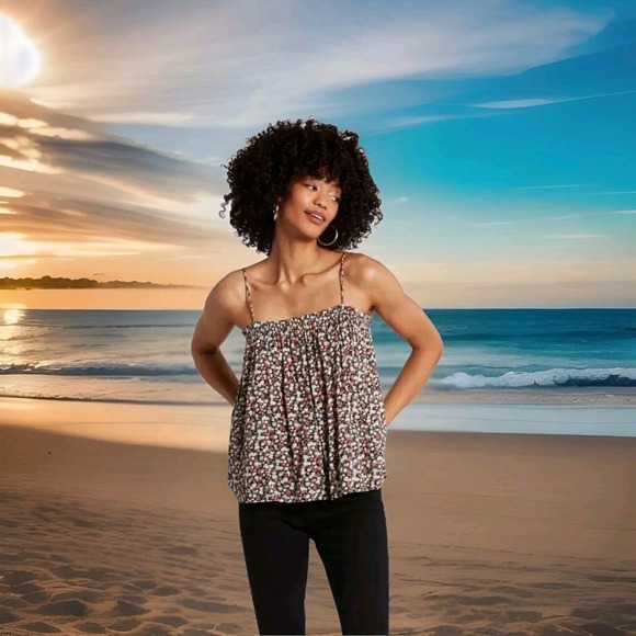 NWT Volcom Cami Bloom‎ SHAKALAKA Floral Top Sz L Strappy Flowy Ruffle at Chest - Picture 1 of 16